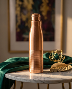 Premium Pure Copper Water <b>Bottle</b> Ribbed Design Leak Proof Ayurvedic Drinking <b>Bottle</b> Reusable Eco Friendly Copper <b>Flask</b> for Home - Product Image 1