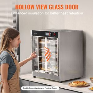 Scaldavivande professionale a 5 ripiani in acciaio inox con ripiani regolabili, vassoio per l'acqua, doppia porta in vetro, per mantenere caldi 5 teglie - Product Image 6