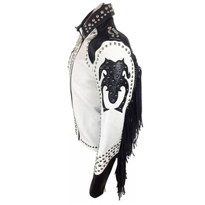 Customized Men's <b>Rhinestone</b> Applique Embroidery Leather Bomber <b>Jacket</b> Vintage Distressed Full Zip Leather <b>Jacket</b> for Men - Product Image 4