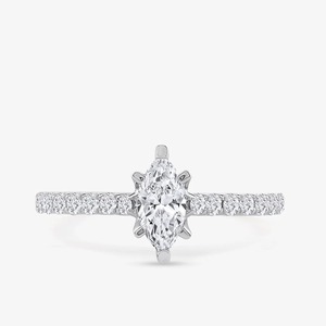 Bague de fiançailles solitaire pavée en or blanc 14 carats avec diamant de laboratoire taille marquise de 1,20 carat - Product Image 1