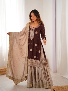 Ensemble salwar brodé marron avec dupatta, tenue traditionnelle pour mariage et fêtes, pour femmes, de Samp Corporation - Product Image 4