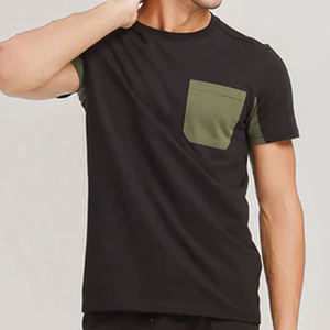 T-shirt blanc à col rond pour homme avec poche grise, vêtement décontracté d'été en polyester/coton, tricoté en tissu éponge, streetwear uni - Product Image 4