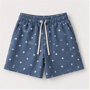Shorts de détente surdimensionnés pour femmes, en denim bleu foncé à pois, avec cordon de serrage - Product Image 1