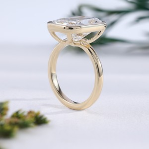 Elegant Gold Bezel Setting <b>Cushion</b> Cut Lab Grown Diamond Women's Luxury <b>Wedding</b> <b>Ring</b> Elongated Anniversary Solitaire Fine - Product Image 3