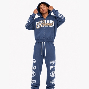 Ensemble de survêtement unisexe tendance pour l'hiver, coupe ample, style streetwear, délavé à l'acide, comprenant un sweat à capuche zippé et un pantalon de jogging, poids moyen, 2 pièces - Product Image 5