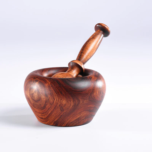 Mortier et pilon en bois massif de 133 mm faits à la main, écologiques, pour épices et herbes de cuisine - Product Image 6