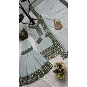 Salwar Kameez de Rayón de Diseño JD - Hermoso Conjunto Gris para Fiesta con Top, Pantalón y Dupatta, Talla L - Product Image 3