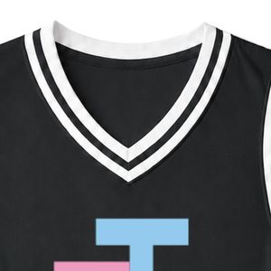 Maillot de basket sans manches à col en V noir charbon avec logo JJ brodé et passepoil blanc pour uniformes sportifs féminins - Product Image 2