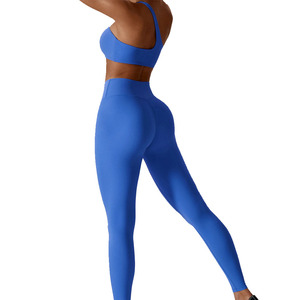 Conjunto de Ropa Deportiva para Mujer, 2 Piezas, Conjunto de Yoga, Top Corto de Una Sola Tira y Leggings de Cintura Alta, Pantalones Cortos de Entrenamiento - Product Image 4