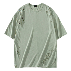 เสื้อยืดสตรีทแวร์วินเทจสำหรับผู้ชายจากผู้ผลิต ผ้าฝ้าย 100% แขนสั้นแบบดิสเทรส ทรงปกติ ปรับแต่งได้ - Product Image 1