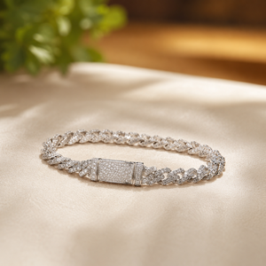 Pulsera de Cadena Cubana con Diamantes Redondos Brillantes, Joyería Hip Hop, Chapado en Oro Blanco de 14K, Moissanita VVS1 - Product Image 5