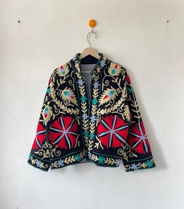Bata de mujer con cuello en V, 100% algodón, reversible, con bordado floral azul, tipo kimono largo, con cinturón, para estar en casa, hecha a mano - Product Image 1