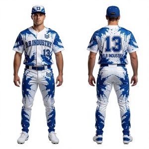 Uniforme de Béisbol Profesional con Diseño de Salpicaduras de Pintura Azul Rey y Blanco, Número Personalizado, Conjunto Completo de Jersey, Pantalones y Gorra - Product Image 1