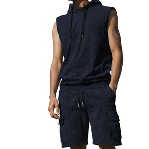 Conjunto de Sudadera sin Mangas y Pantalones Cortos Personalizados para Hombre, Lavado Ácido, Traje Deportivo de Dos Piezas, Ropa Deportiva de Verano, Fabricante OEM ODM, Ropa Urbana - Product Image 3