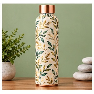 Bouteille d'eau en cuivre à motif floral, portable, pour les voyages, avec couvercle - Product Image 3