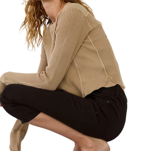 Suéter de Cuello Redondo de Punto Waffle 100% Algodón para Mujer, Manga Larga, Corte Holgado, Color Sólido, Informal, Transpirable, para Todas las Temporadas - Product Image 3