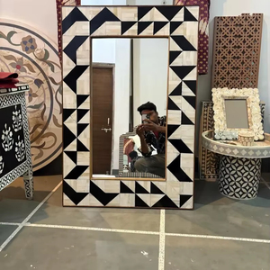 Miroir décoratif de qualité export de l'Inde / Cadre de miroir en os incrusté, miroir rond en corne naturelle - Product Image 1