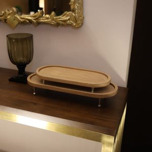 Ensemble de plateaux de service ovales en bois de haute qualité, design minimaliste avec support, couleur unie, finition bois naturel, vaisselle et assiettes - Product Image 6