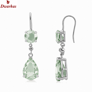 Pendientes de gota de agua geométricos elegantes y modernos de plata de ley 925 con amatista verde para mujer - Product Image 1