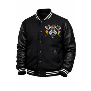 Veste bomber varsity en molleton d'hiver, personnalisable avec logo, broderie de haute qualité, imperméable, écologique, style streetwear. - Product Image 1