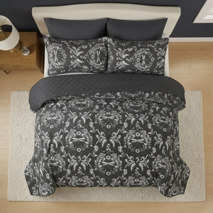 Juego de Cubrecamas Charcoal Mist de 3 Piezas, Diseño Sólido con Pespunte en Diamante, Mezcla de Algodón T-150, Ropa de Cama para Toda Temporada, Uso Doméstico, Estilo Duradero - Product Image 2