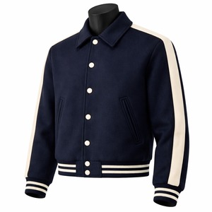 Veste universitaire bleu marine pour homme avec manches blanches, col rabattu, boutons, coupe classique, style automne - Product Image 4