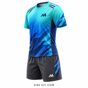 Ensemble de sport d'été respirant en polyester bleu à motif géométrique, maillot à manches courtes, uniforme d'entraînement, tenue athlétique - Product Image 2