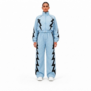 nylon black athletic training tracksuit full zip jacket pants sports fitness running gym clothing outdoor wear sportswear active - Product Image 1