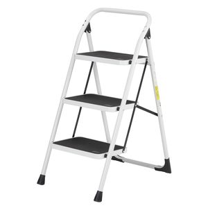 Échelle domestique pliable en 3 étapes avec main courante, en aluminium et acier inoxydable noir et blanc - Product Image 5