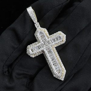 High Quality 925 Fine Jewelry VVS Moissanite <b>Diamond</b> 18K Gold Plated Charm Baguette Cross Attractive Design Pendant for Men - Product Image 2