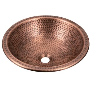 Évier encastré en cuivre martelé rond, cuve en métal traditionnelle, design durable pour la maison - Product Image 1