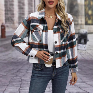 Autumn and Winter New Fashionable Casual Pocket Women Cropped Coat Button <b>Flannel</b> Wholesale Winter Outdoor Women's <b>Jacket</b> - Product Image 4