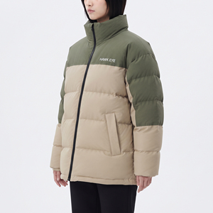 Chaqueta acolchada de invierno para mujer con cuello alto, bloques de color, manga larga y relleno grueso de poliéster - Product Image 6