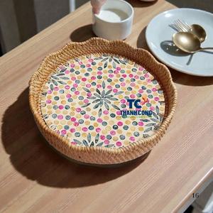 Factory Direct <b>MOTHER</b> OF PEARL RATTAN TRAY Handmade Export Product For Distributors And Buying Offices RATTAN SERVING TRAY - Product Image 1