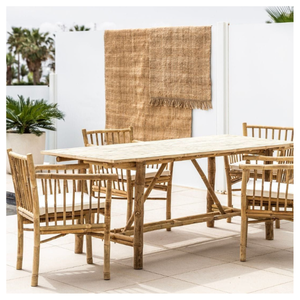 Outdoor Bamboo Dining <b>Table</b> <b>Set</b> with Bamboo <b>Benches</b> Handmade Bamboo Furniture Wholesale OEM ODM Supplier - Product Image 1