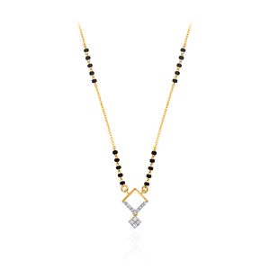 Elegant <b>Rose</b> Gold Plated 9K Yellow Gold IGI Certified Mangalsutra <b>Black</b> Beaded Chain Geometric Diamond-Studded Double Square - Product Image 1