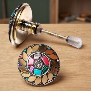 Traditional Brass Round Cabinet <b>Knob</b> with Mosaic Stone Design <b>for</b> <b>Dresser</b> and Wardrobe - Product Image 1