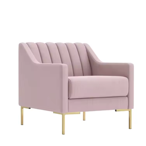 Modern pink velvet accent <b>chair</b> featuring a modern design and <b>gold</b> <b>legs</b>, offering comfortable, plush seating. - Product Image 3