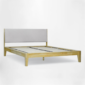 Simple Design Rubberwood Queen size Platform Bed with Upholstered <b>Slipcover</b> Headboard Japanese Joinery Tool-Free Wooden Bed - Product Image 2