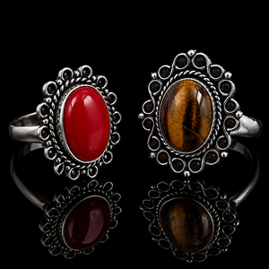 Wholesale Oxidized Silver Tiger Eye Red Coral Gemstone Bezel Setting <b>Ring</b> Women | Vintage Handmade Bohemian <b>Statement</b> Jewelry - Product Image 1