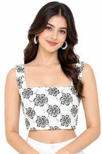 Tissu en coton blanc cassé en gros avec motif floral quadrillé à contour noir et travail de cordon 3D pour vêtements de créateurs et décoration intérieure - Product Image 6