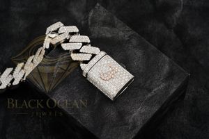 Pulsera de Plata con Eslabones Cubanos BOJ, Elegante y Hermosa, con Diamantes de 18 mm, Chapada en Oro Rosa, Unisex, para Regalo, Estilo Hip Hop, en Oferta, Precio Bajo - Product Image 5