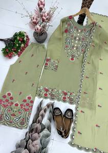 Salwar Kameez Tradicional para Mujer, Color Verde Claro y Rosa, Bordado, Largo hasta el Tobillo, Algodón, Ropa Casual, Vestido Étnico de India y Pakistán - Product Image 5