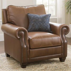 Fauteuil traditionnel en cuir de vache véritable, canapé individuel rembourré, design à accoudoirs roulés, garniture à clous, mobilier de salon pour la maison - Product Image 2