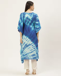 High Quality Designer Rayon <b>Kaftan</b> Tie Dyed <b>Summer</b> Daily Wear Regular Fit Sweetheart Neck Washable Three Quarter Sleeve - Product Image 5
