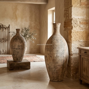 Tararear L Cream Grand vase de sol en terre cuite noire rustique, pot en terre cuite artisanal, récipient décoratif en grès, vente en gros - Product Image 5