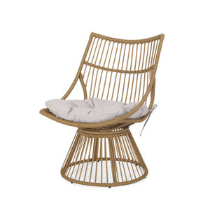 Silla de jardín de mimbre para exteriores y juego de mesa auxiliar con cojín, solución de asiento cómoda y elegante para su patio o jardín - Product Image 6