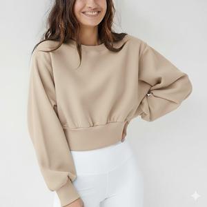 Sweat-shirts courts sexy en coton éponge de haute qualité pour femmes, avec impression de logo personnalisé, étiquettes gratuites et logo personnalisé sur le devant. - Product Image 1