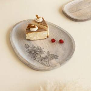 Plateau de service ovale en bois peint à motif floral, assiette à apéritifs, plateau à collations, élégant et décoratif, prix réduit - Product Image 1