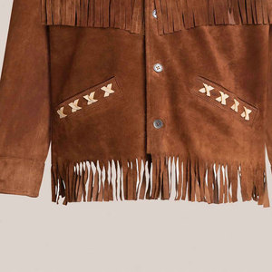 <b>Men's</b> Vintage <b>Suede</b> Leather <b>Jacket</b> With Fringe And Embroidery Turn-down Collar Autumn Winter Style - Product Image 2
